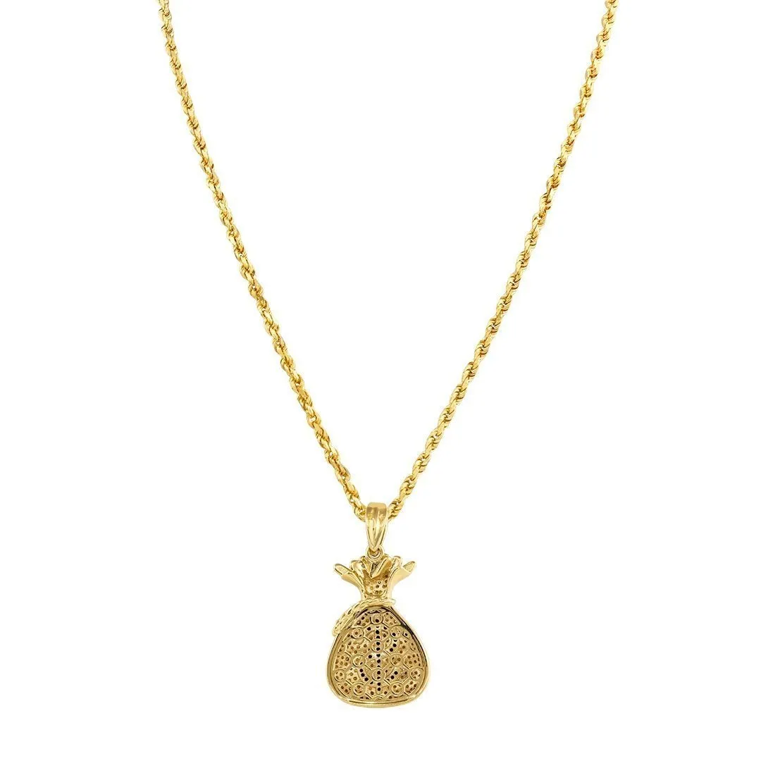 10k Yellow Gold Diamond Money Bag Pendant 0.35 Ctw