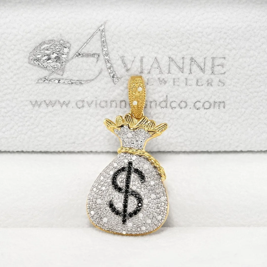 10k Yellow Gold Diamond Money Bag Pendant 0.35 Ctw