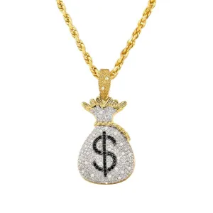 10k Yellow Gold Diamond Money Bag Pendant 0.35 Ctw