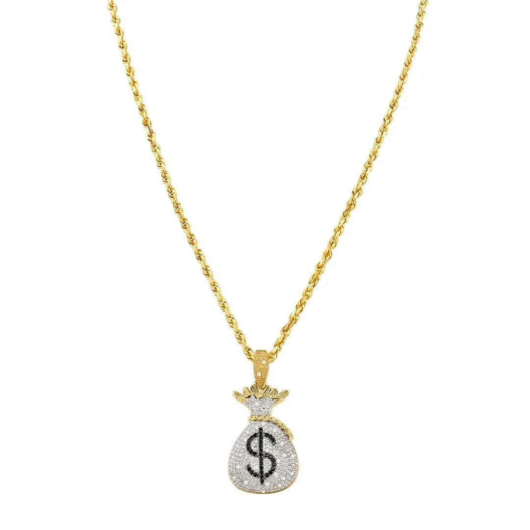 10k Yellow Gold Diamond Money Bag Pendant 0.35 Ctw