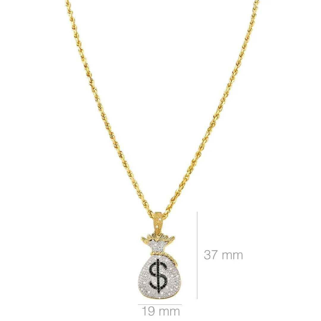 10k Yellow Gold Diamond Money Bag Pendant 0.35 Ctw