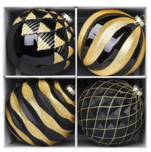 4Pcs 6''/150mm Black&Gold Large Christmas Ball Ornaments with Hooks