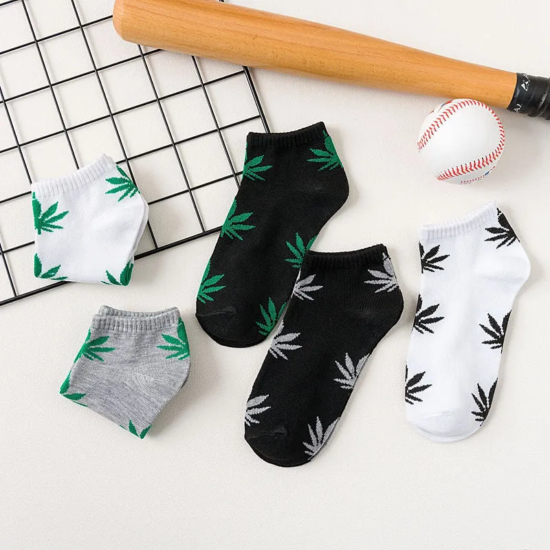 5 Pairs Leaf Print Ankle Soft Lightweight Sports Socks