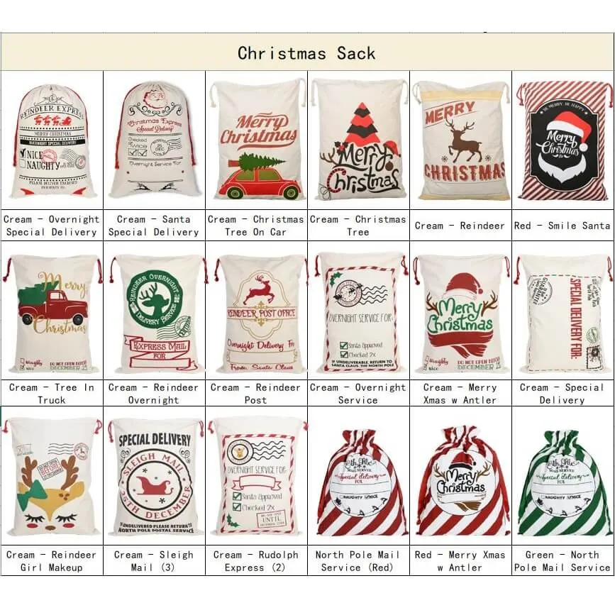 50x70cm Canvas Hessian Christmas Santa Sack Xmas Stocking Reindeer Kids Gift Bag, Cream - Snowflakes Reindeer