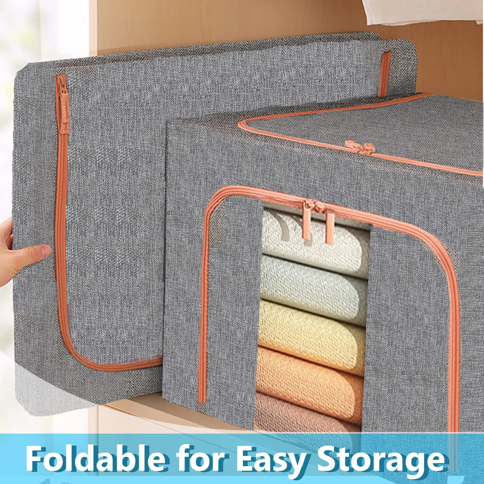 66L Cloth Storage Box Closet Organizer Storage Bags Clothes Storage Bags Wardrobe Organizer Idea Grey