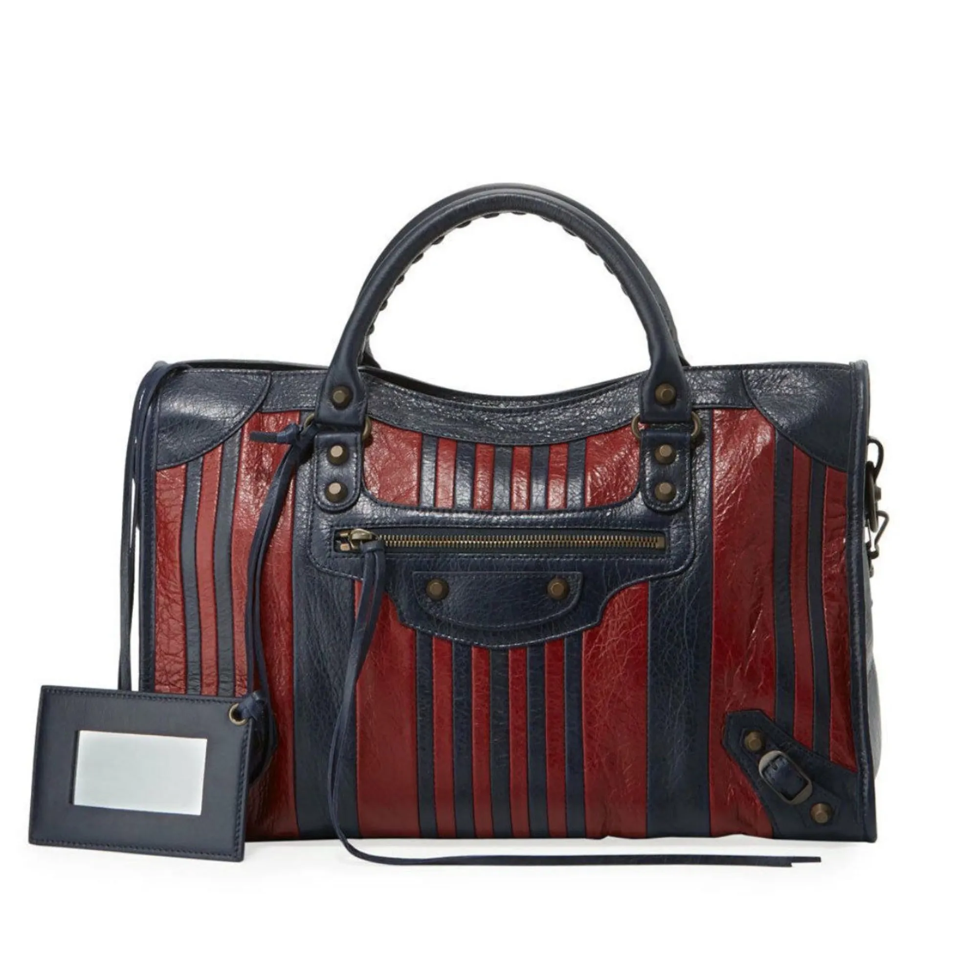 Balenciaga Classic City Marine Bordeaux Stripe Small Satchel Bag