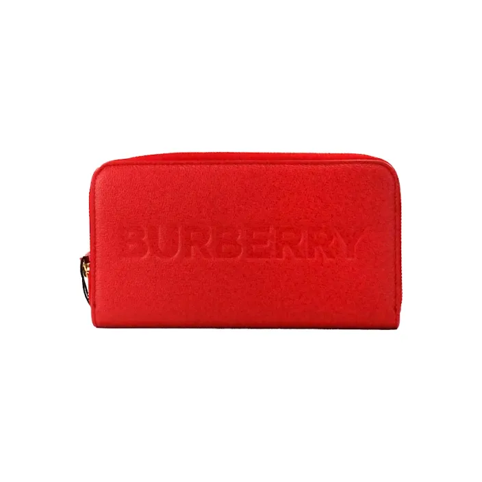 Burberry Elmore Red Embossed Logo Leather Continental Clutch Wallet