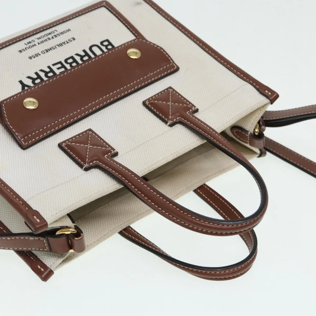 BURBERRY Hand Bag Canvas Leather Beige  yb635