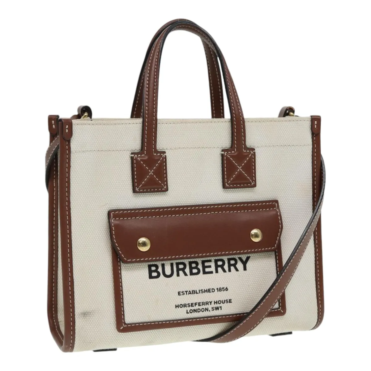 BURBERRY Hand Bag Canvas Leather Beige  yb635