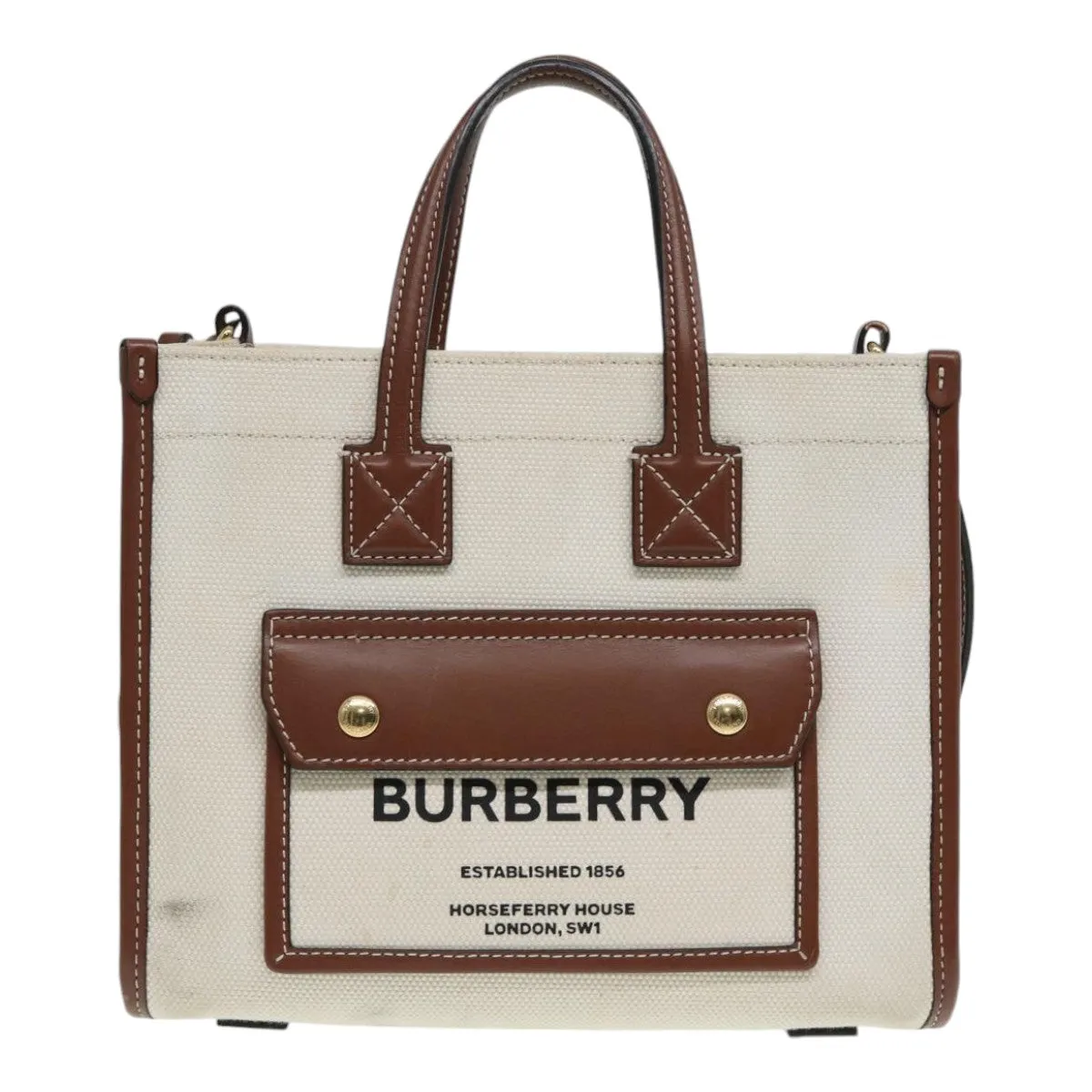 BURBERRY Hand Bag Canvas Leather Beige  yb635