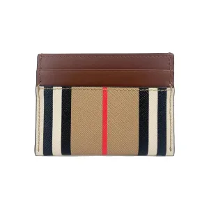 Burberry Sandon Tan Canvas Check Printed Leather Slim Card Case Wallet