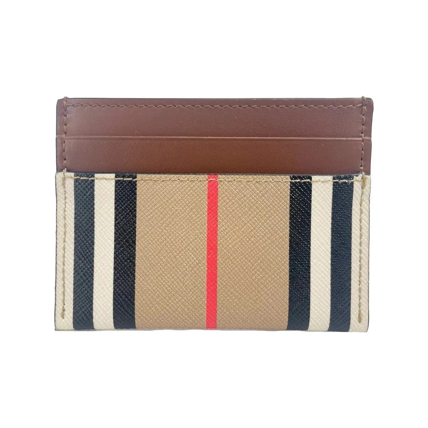 Burberry Sandon Tan Canvas Check Printed Leather Slim Card Case Wallet