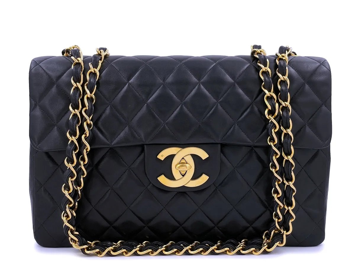 Chanel 1994 Vintage Maxi "Jumbo XL" Classic Flap Bag Black 24k GHW