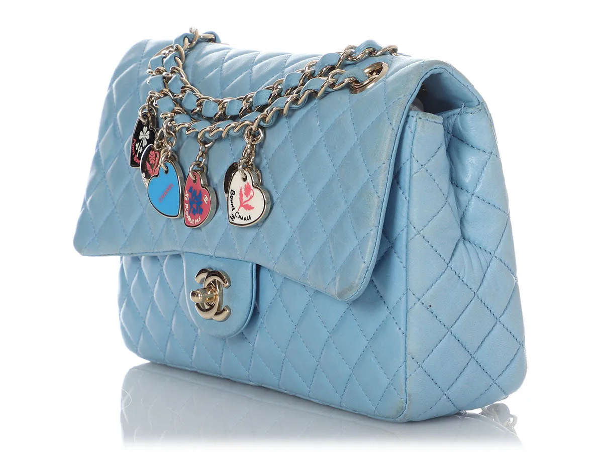 Chanel Medium Blue Quilted Lambskin Valentine Heart Charms Bag