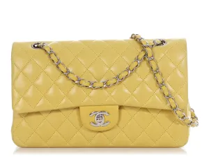 Chanel Medium/Large Yellow Quilted Lambskin Classic Double Flap