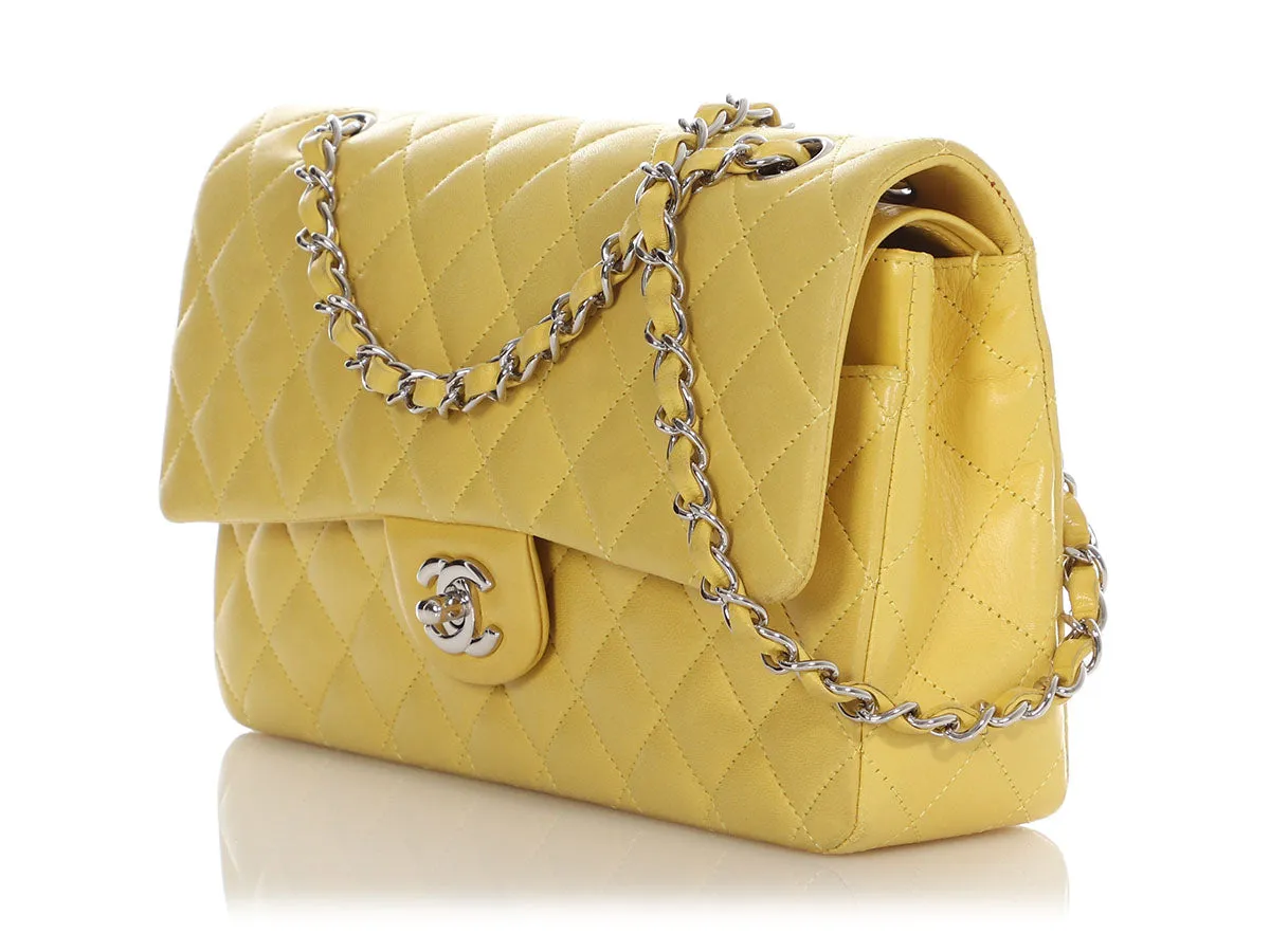 Chanel Medium/Large Yellow Quilted Lambskin Classic Double Flap