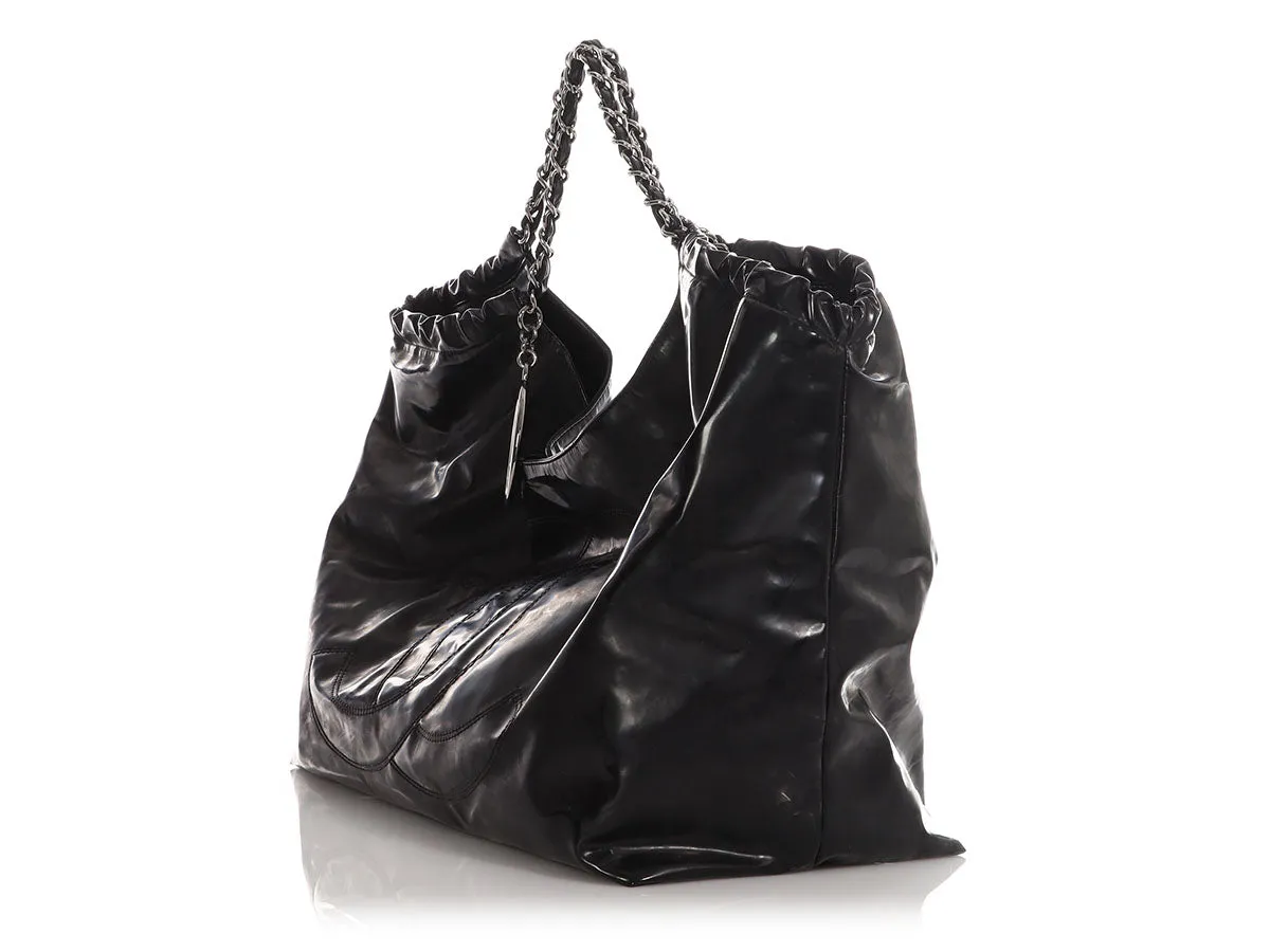 Chanel XL Black Vinyl Coco Cabas Tote