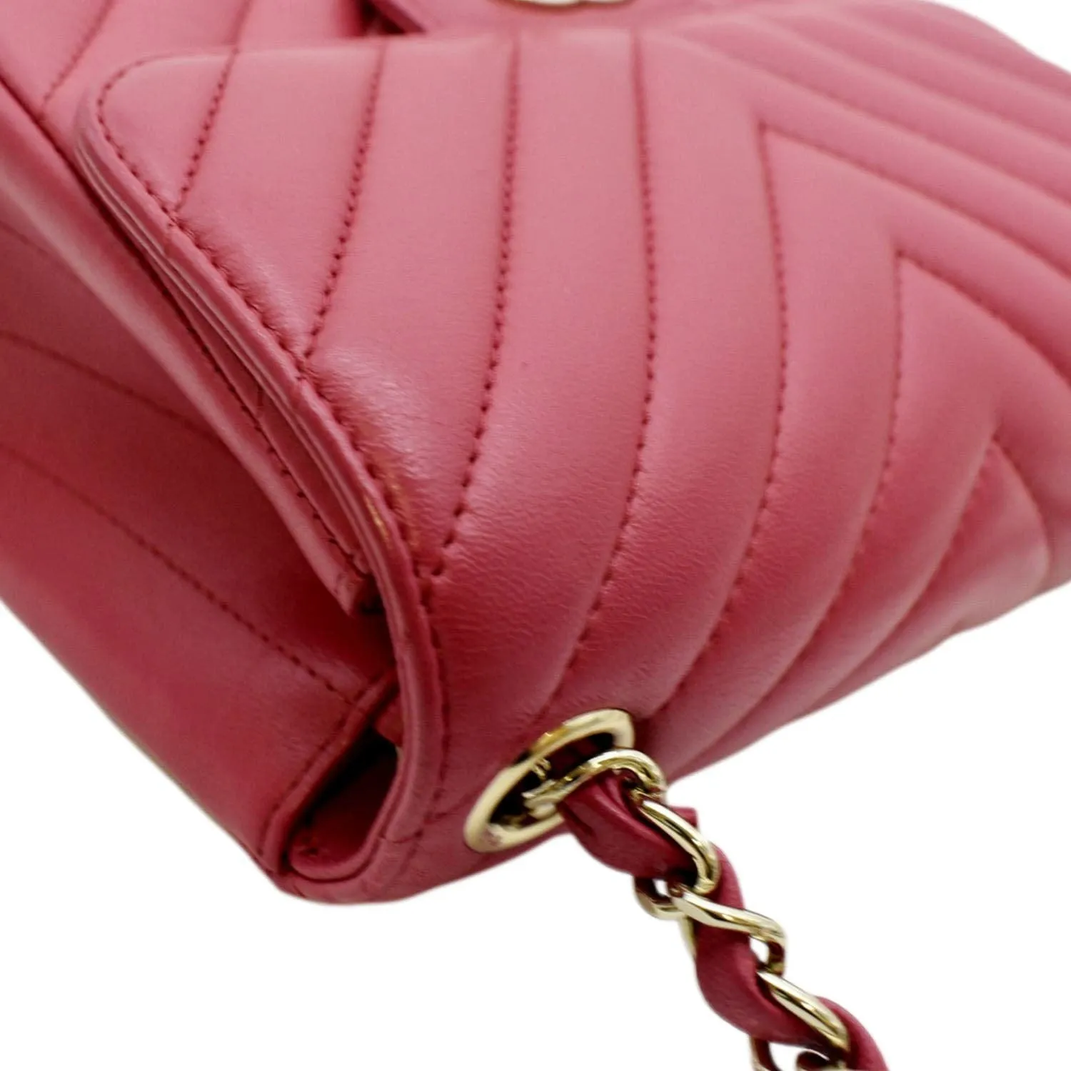 CL Mini Flap Quilted Chevron Leather Crossbody Bag Red