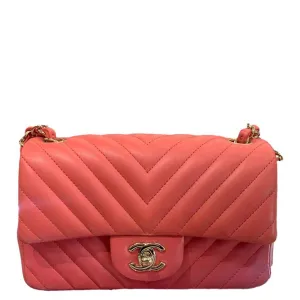 CL Mini Flap Quilted Chevron Leather Crossbody Bag Red