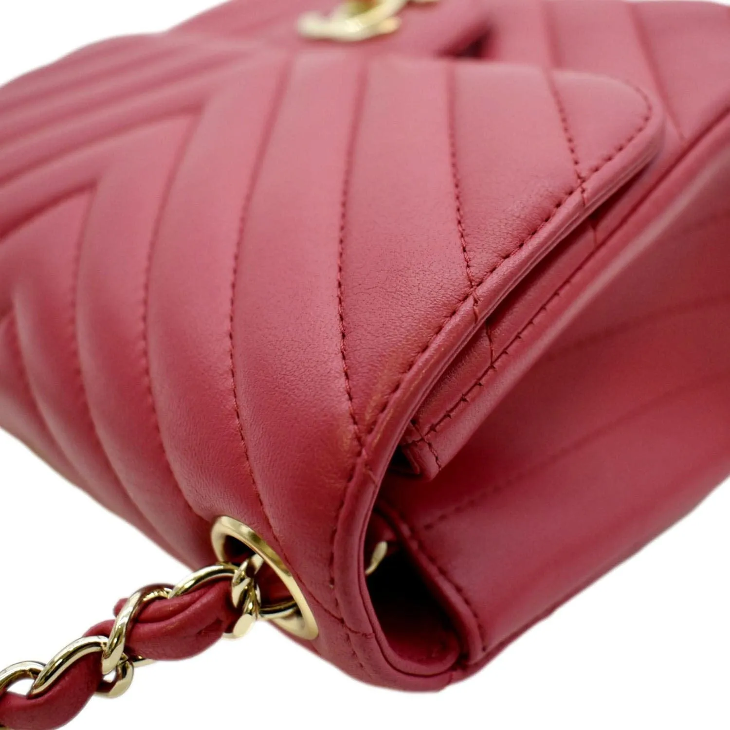 CL Mini Flap Quilted Chevron Leather Crossbody Bag Red