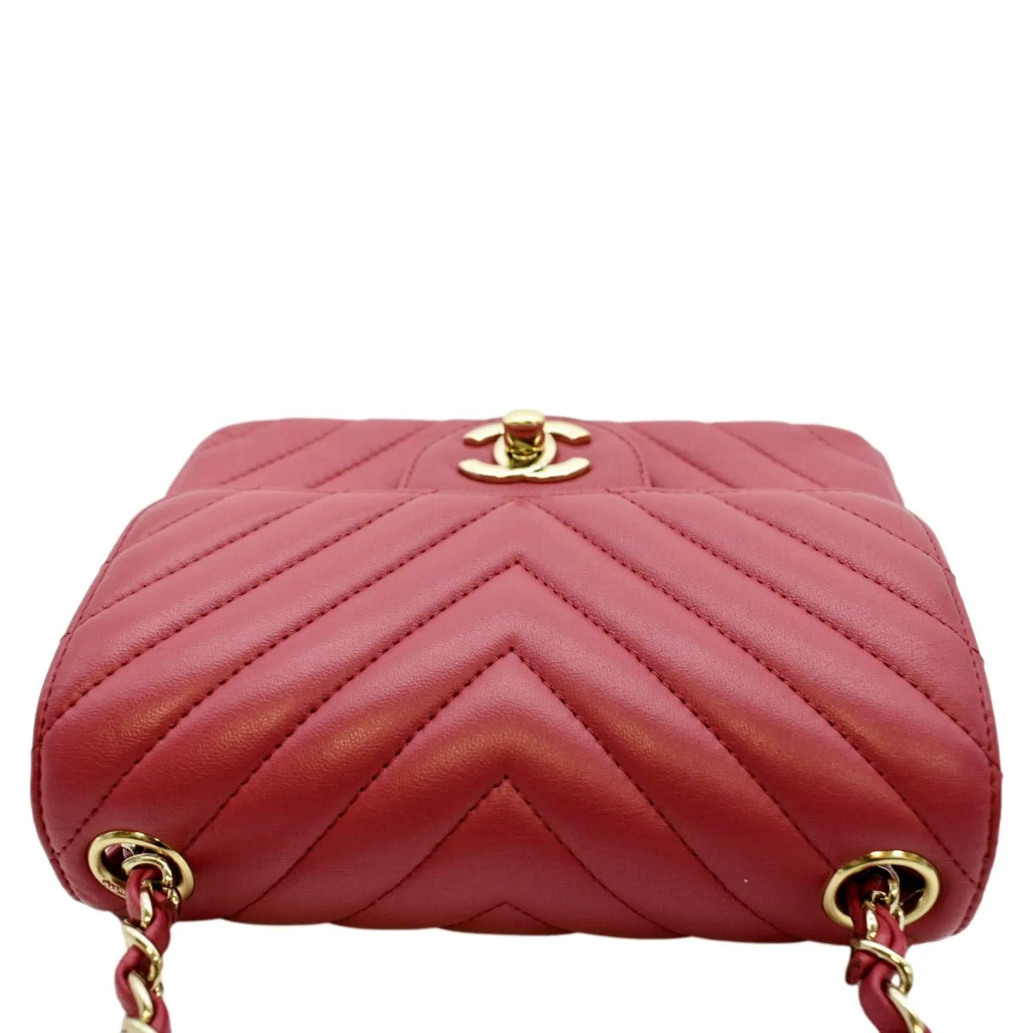 CL Mini Flap Quilted Chevron Leather Crossbody Bag Red