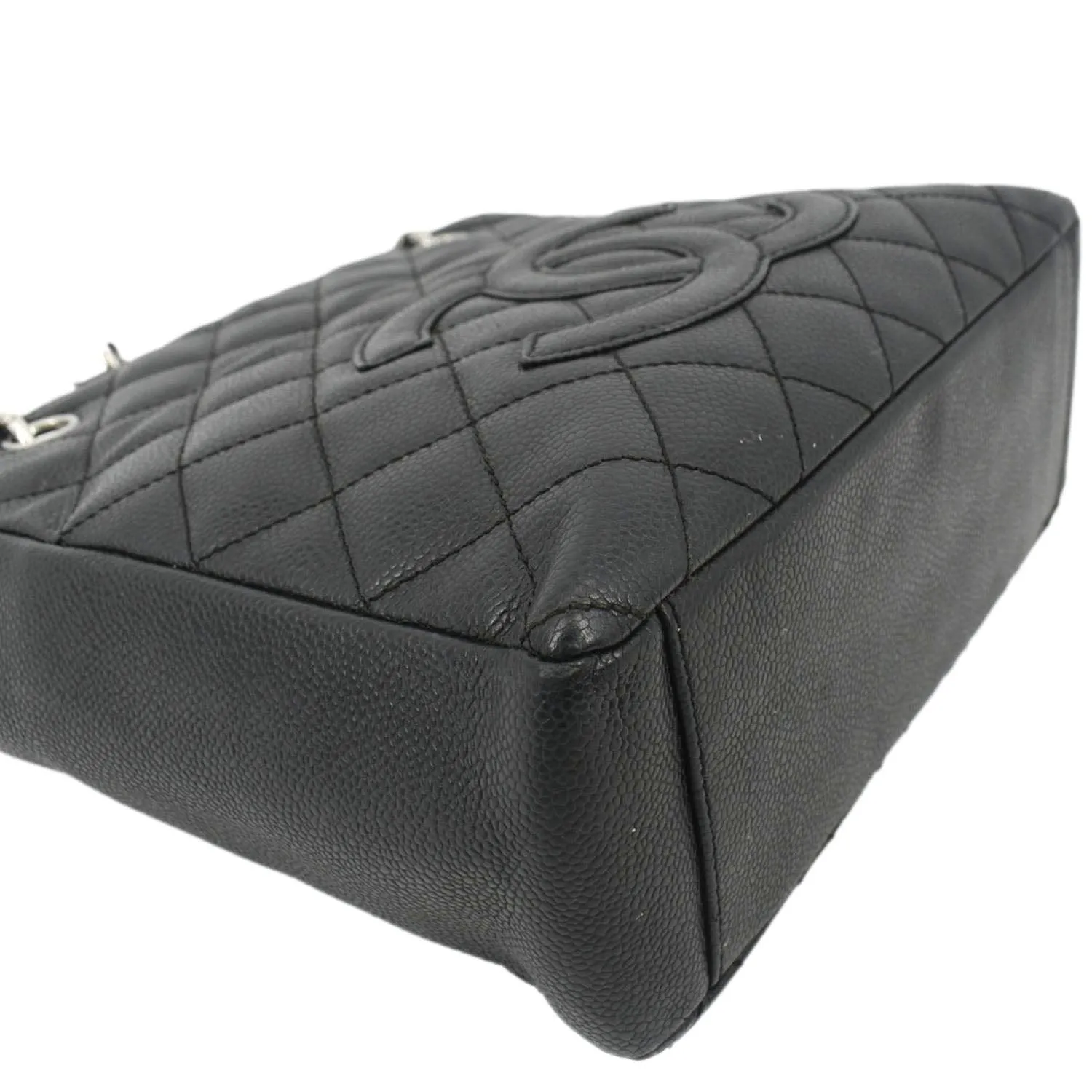 CL PST Caviar Leather Quilted Shopping Tote Bag Black