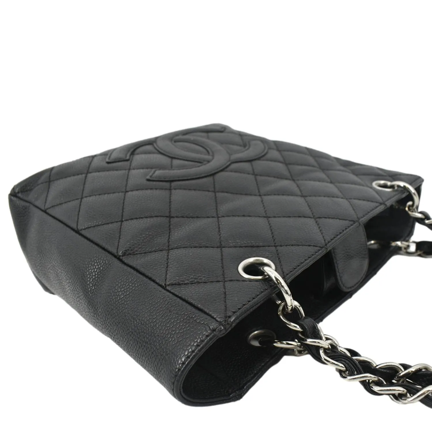 CL PST Caviar Leather Quilted Shopping Tote Bag Black