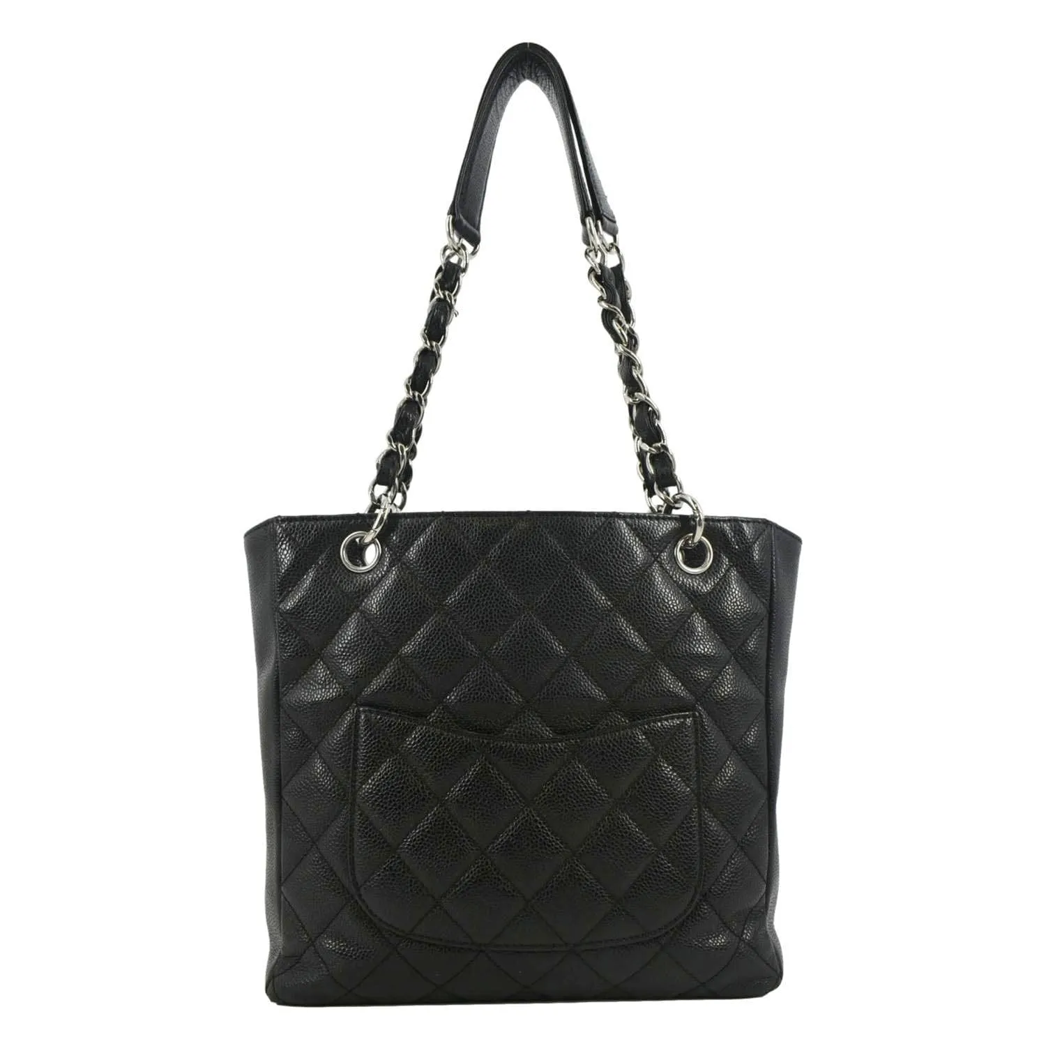 CL PST Caviar Leather Quilted Shopping Tote Bag Black