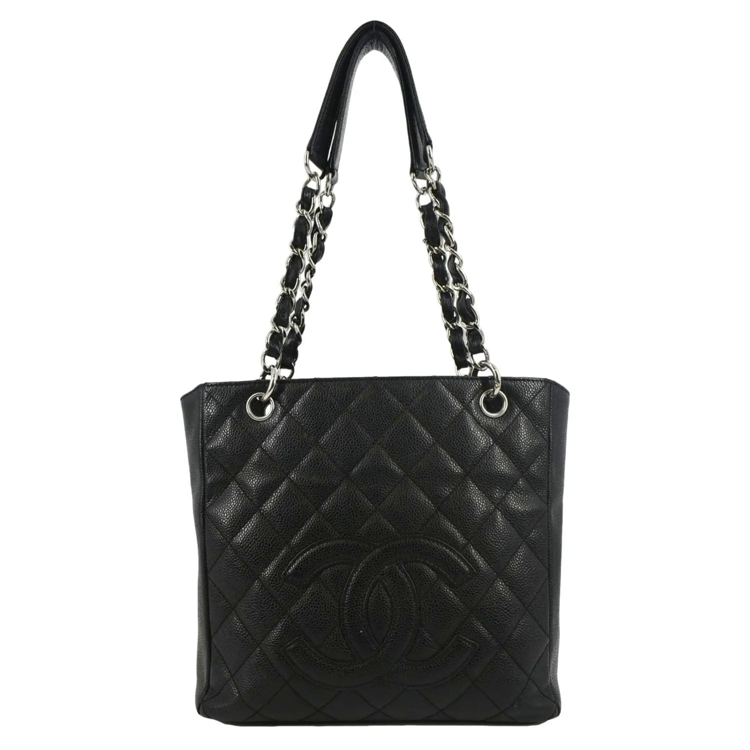 CL PST Caviar Leather Quilted Shopping Tote Bag Black