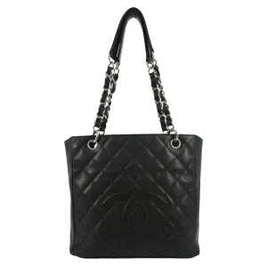 CL PST Caviar Leather Quilted Shopping Tote Bag Black