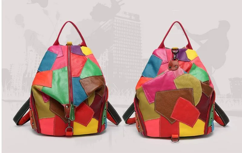 Colorful Patchwork Leather Backpacks