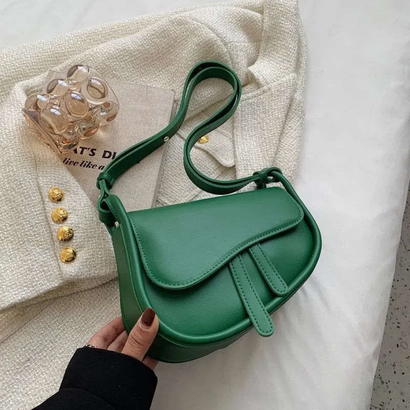 deanwangkt Fashion Leather Saddle Bag Woman Flap Handbag New Shoulder Bags Solid Color  High Quality Luxury Small Purses All-Match