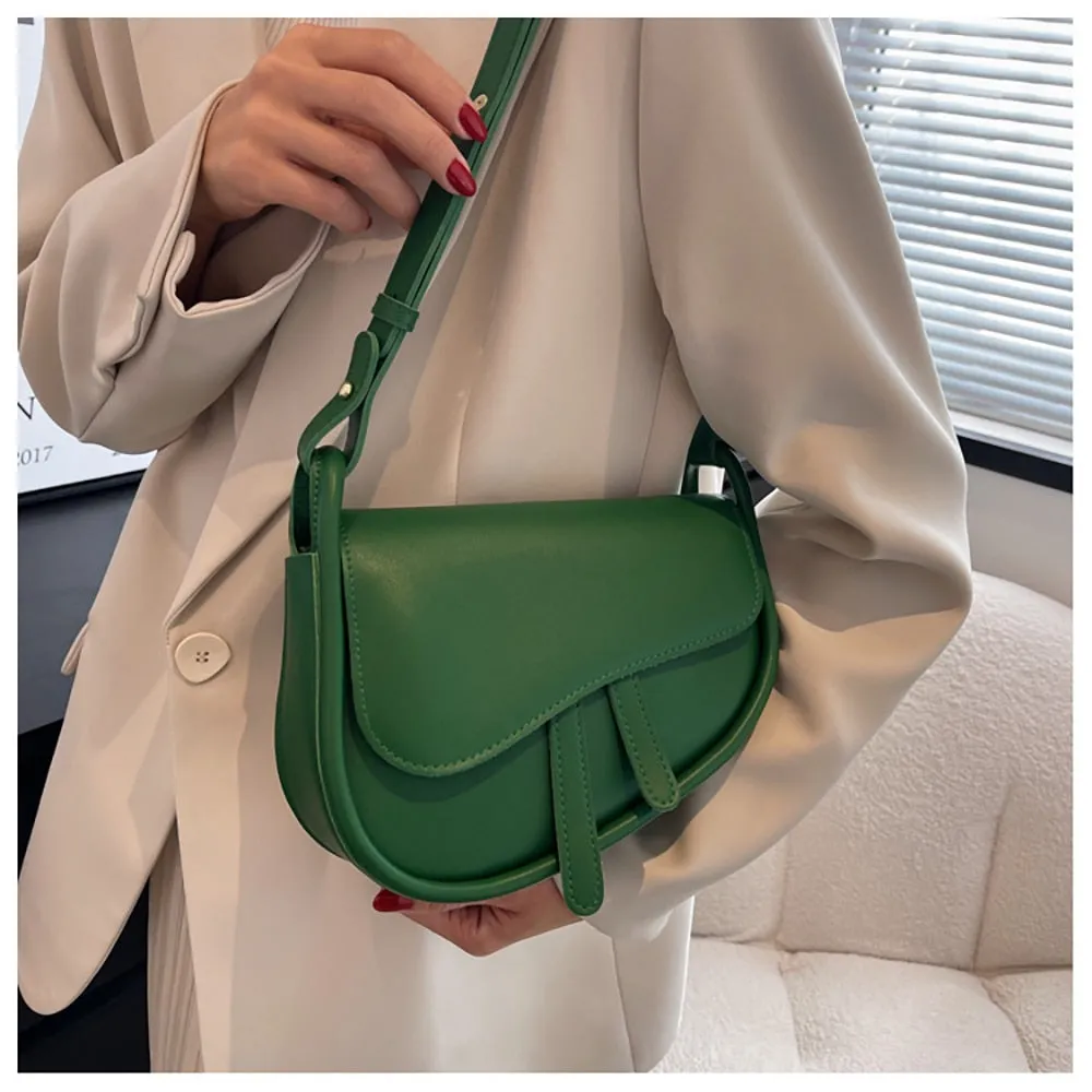 deanwangkt Fashion Leather Saddle Bag Woman Flap Handbag New Shoulder Bags Solid Color  High Quality Luxury Small Purses All-Match