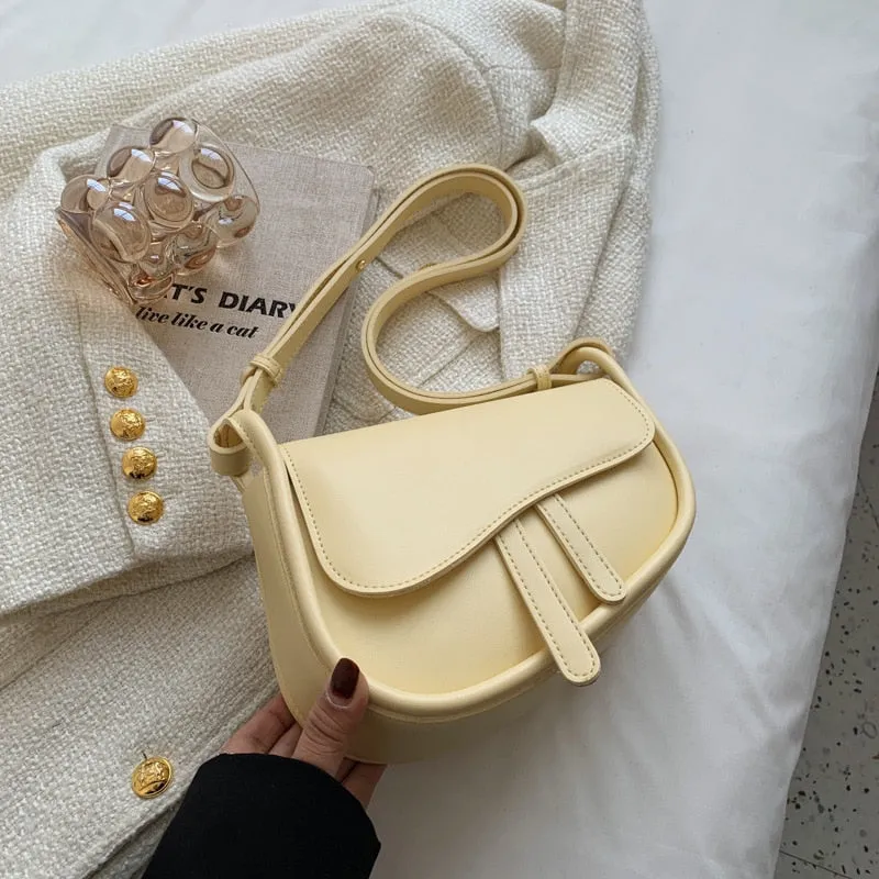 deanwangkt Fashion Leather Saddle Bag Woman Flap Handbag New Shoulder Bags Solid Color  High Quality Luxury Small Purses All-Match