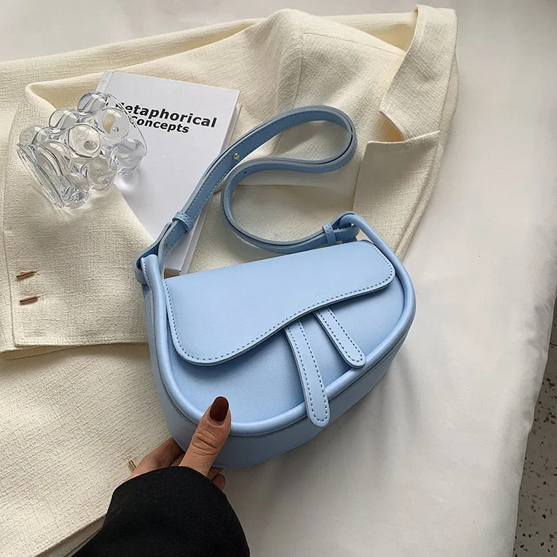 deanwangkt Fashion Leather Saddle Bag Woman Flap Handbag New Shoulder Bags Solid Color  High Quality Luxury Small Purses All-Match