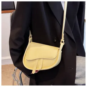 deanwangkt Fashion Leather Saddle Bag Woman Flap Handbag New Shoulder Bags Solid Color  High Quality Luxury Small Purses All-Match