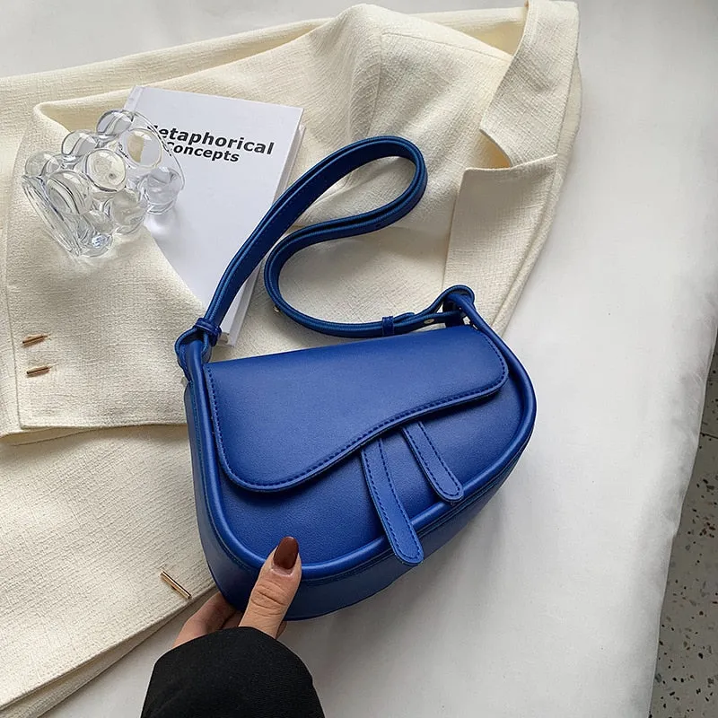 deanwangkt Fashion Leather Saddle Bag Woman Flap Handbag New Shoulder Bags Solid Color  High Quality Luxury Small Purses All-Match