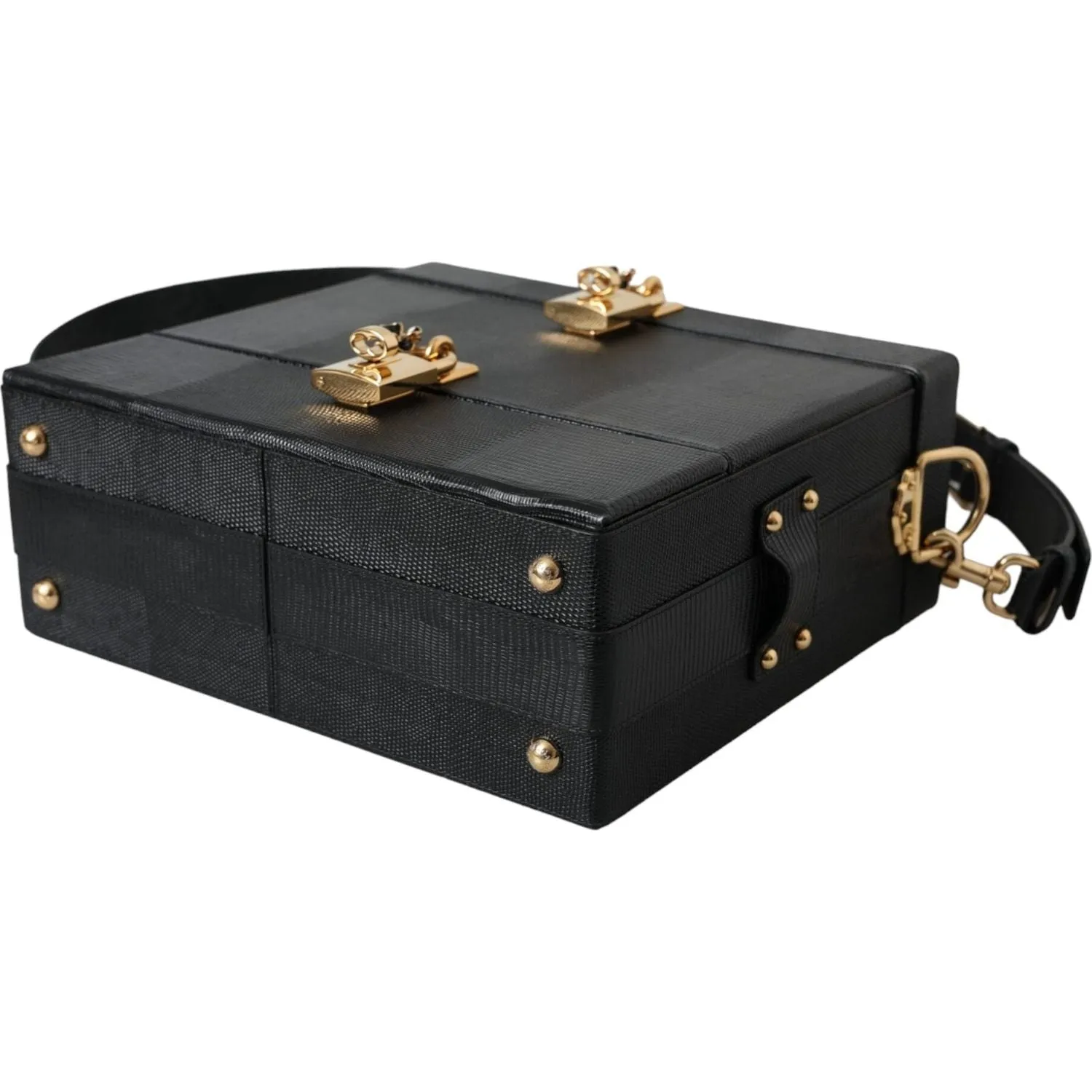 Dolce & Gabbana Black Lizard Embossed Calfskin Leather Double Box Bag