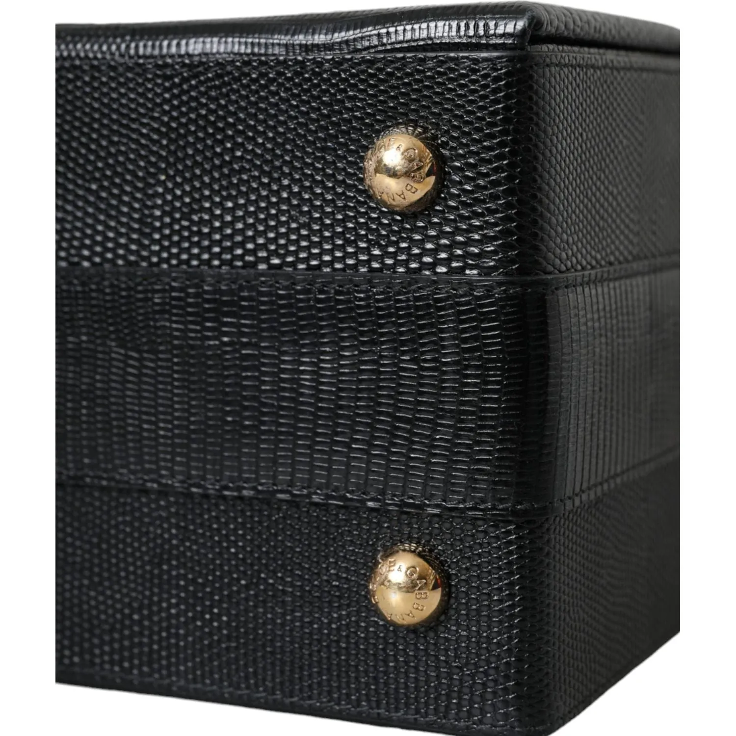 Dolce & Gabbana Black Lizard Embossed Calfskin Leather Double Box Bag