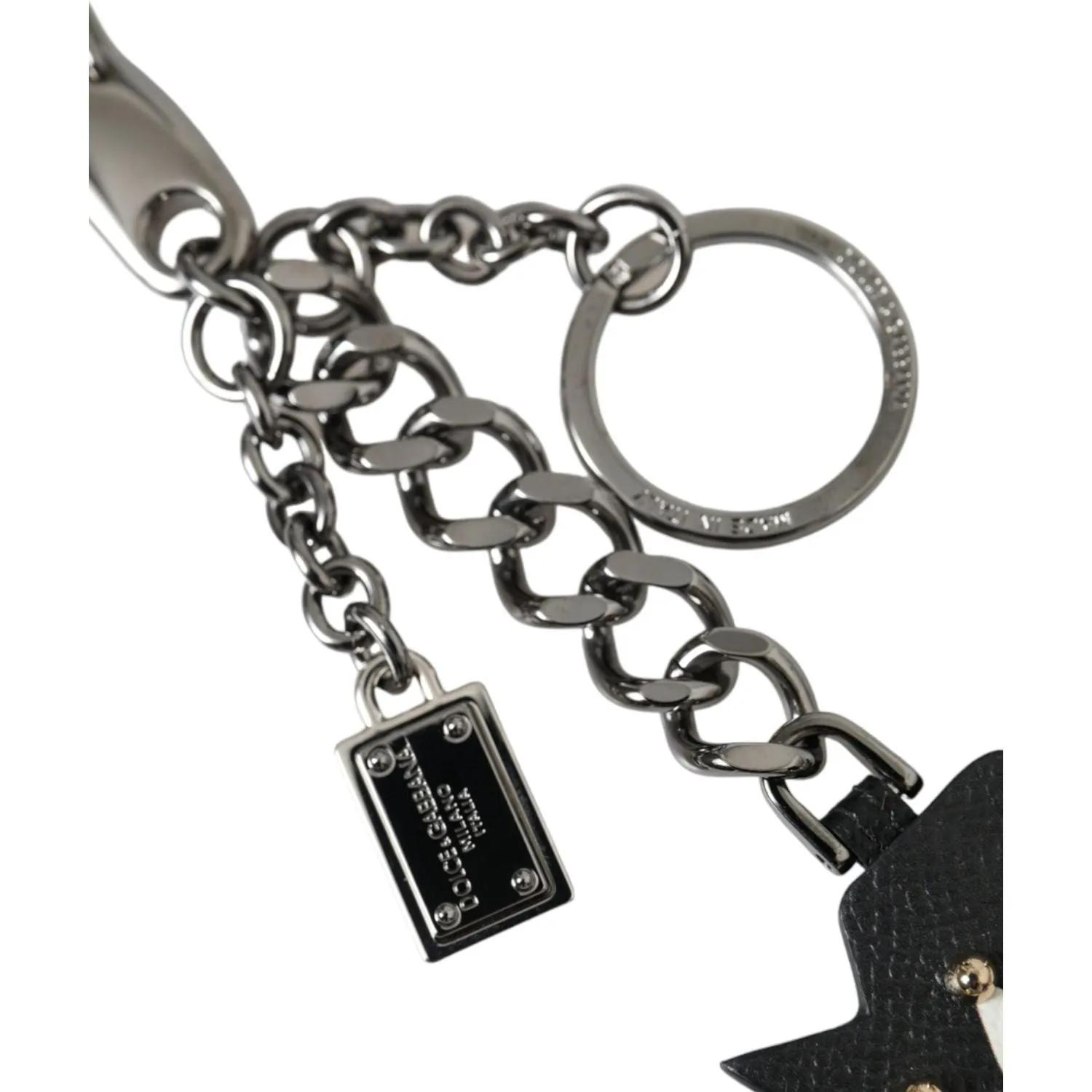 Dolce & Gabbana Black Prince Studs Logo Silver Brass Keychain Keyring