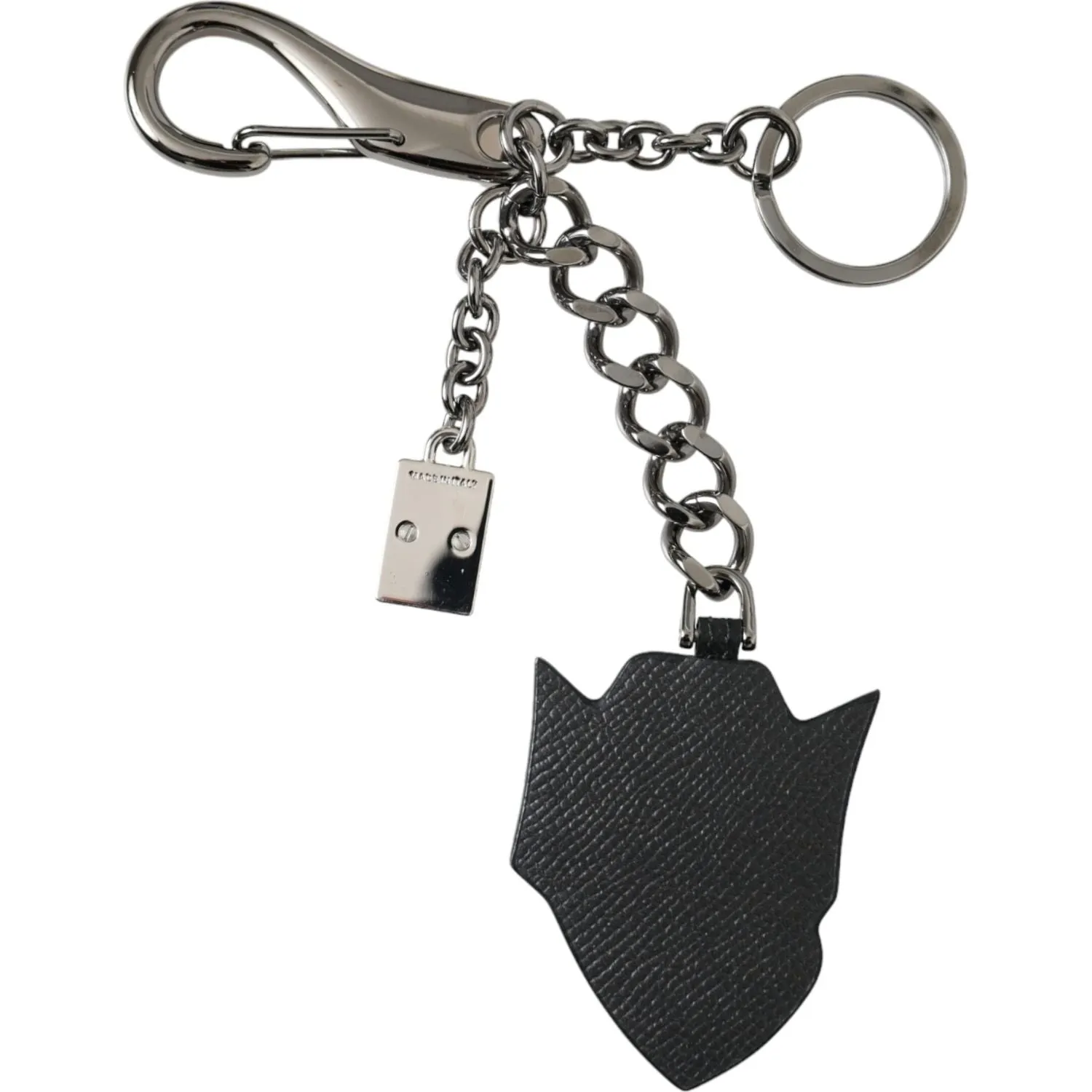 Dolce & Gabbana Black Prince Studs Logo Silver Brass Keychain Keyring