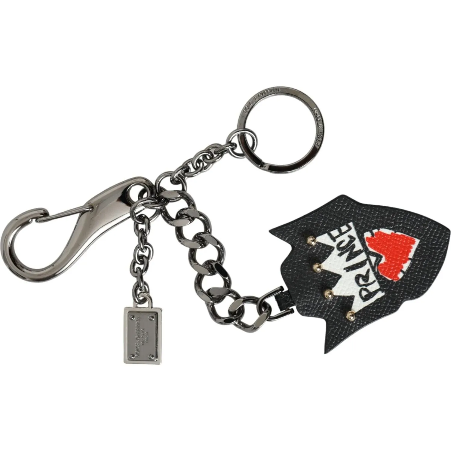 Dolce & Gabbana Black Prince Studs Logo Silver Brass Keychain Keyring