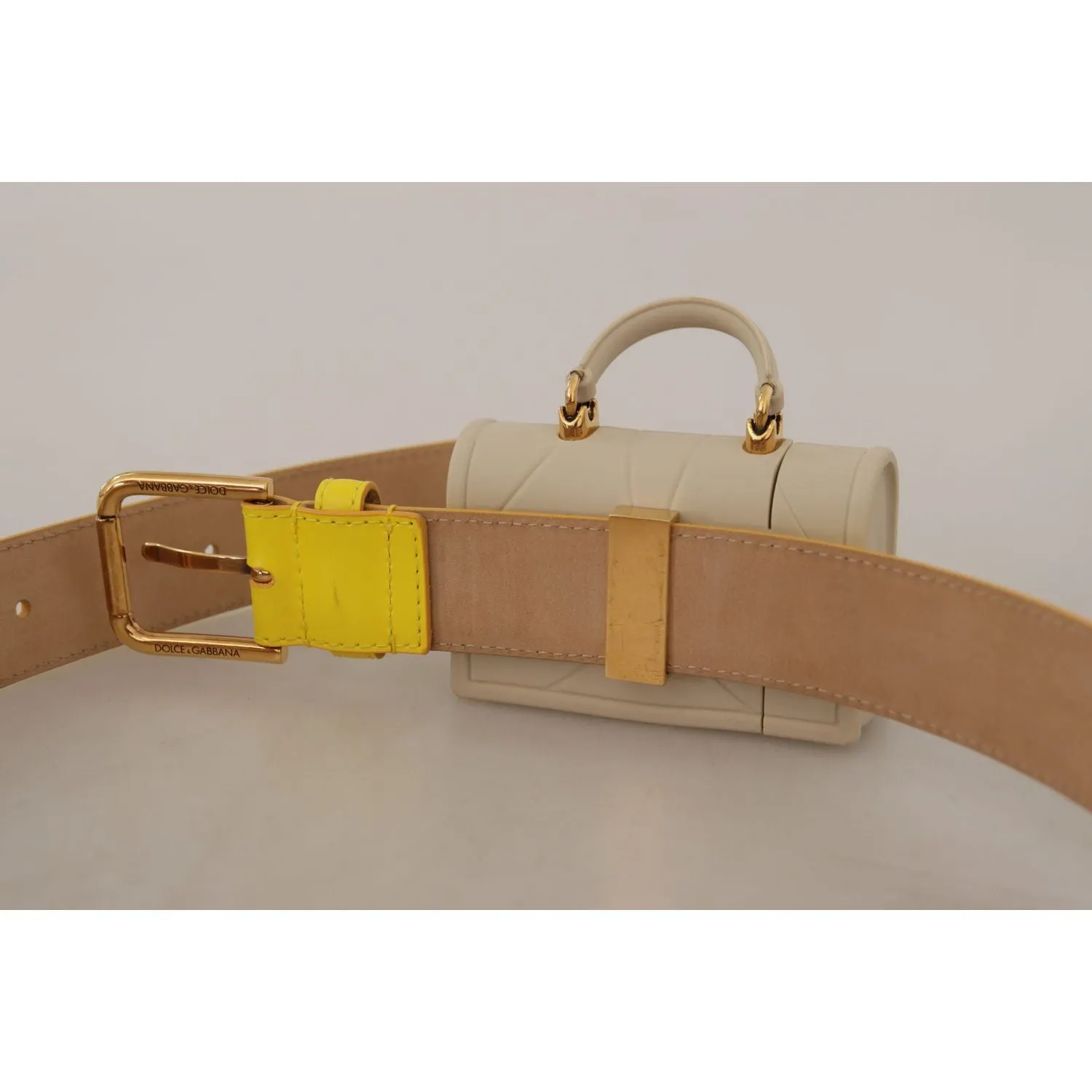 Dolce & Gabbana Chic Yellow Leather Belt with Headphone Case