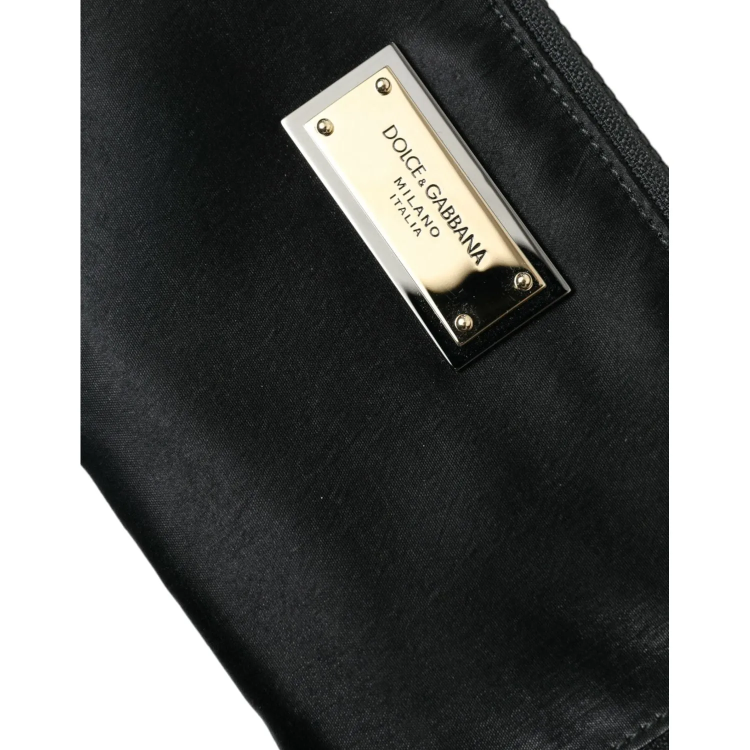 Dolce & Gabbana Elite Black Nylon & Leather Pouch with Logo Detail