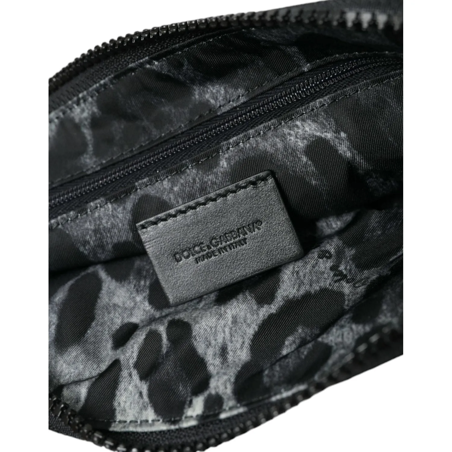 Dolce & Gabbana Elite Black Nylon & Leather Pouch with Logo Detail