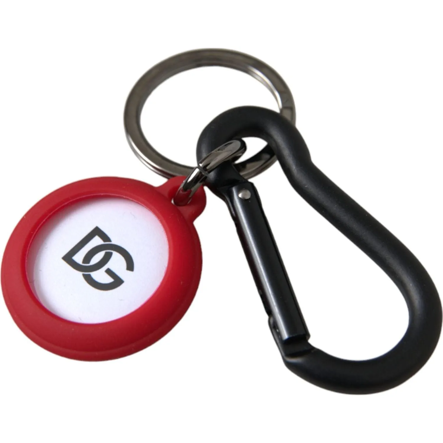 Dolce & Gabbana Red Rubber DG Logo Round Metal Brass Keyring Keychain