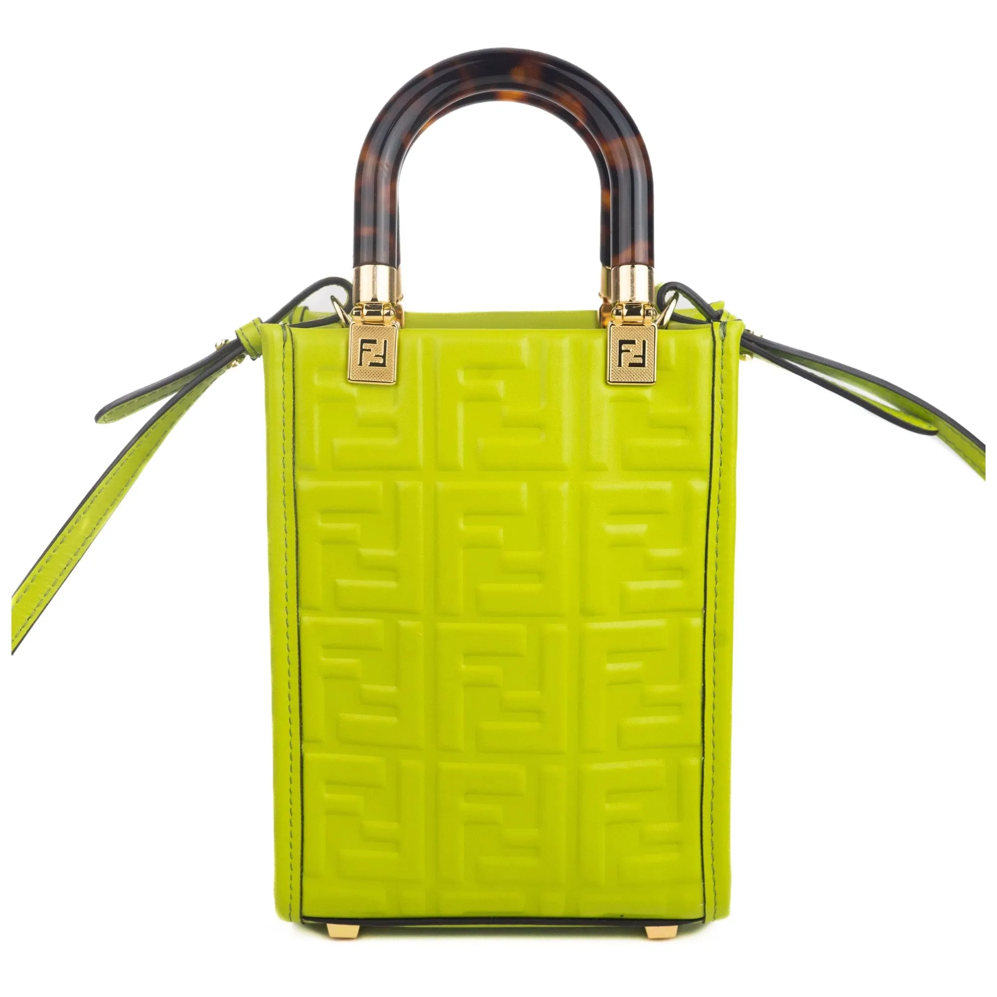 Fendi FF Zucca Mini Sunshine Shopper Tote Crossbody Bag Green Leather