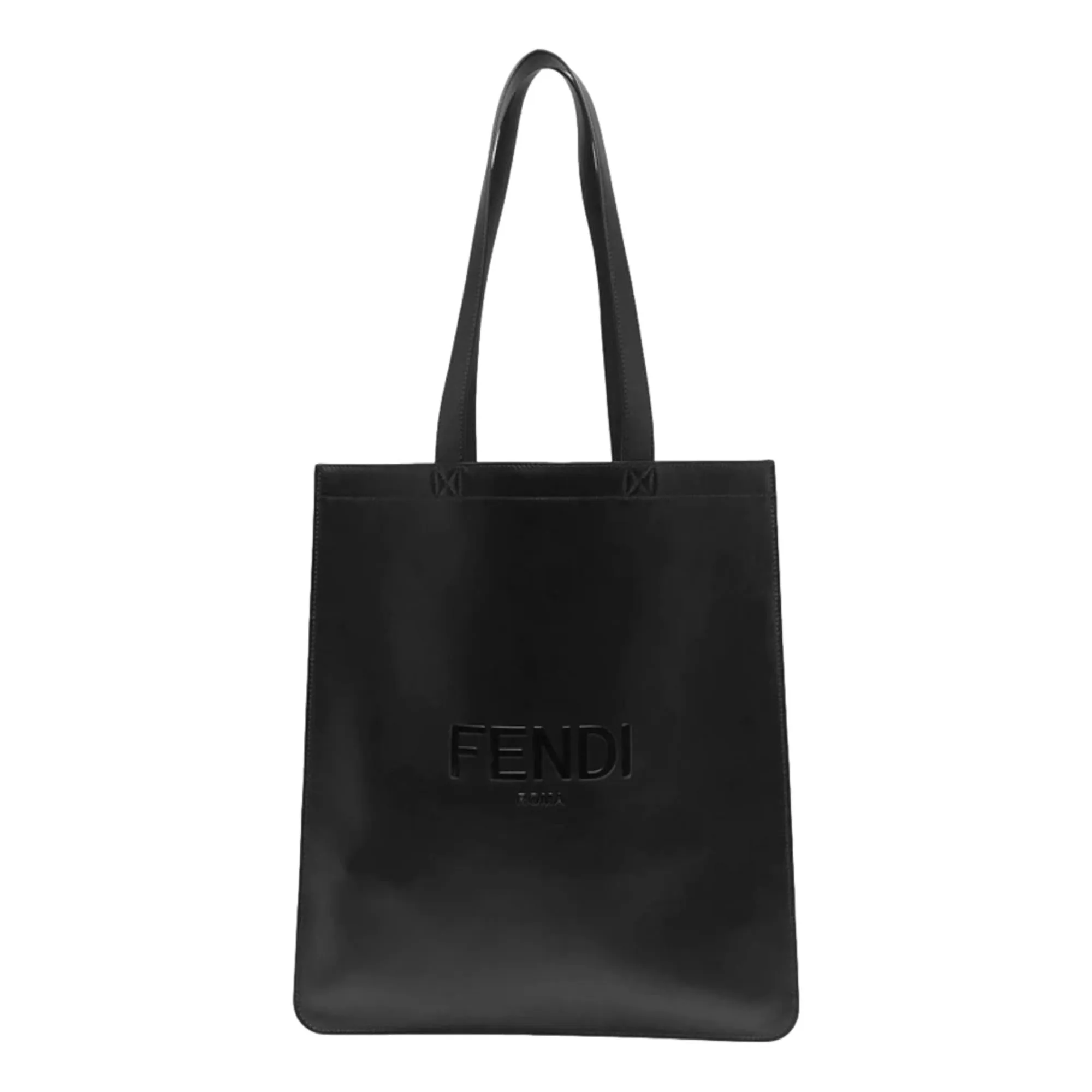 Fendi Roma Embossed Logo Black Calf Leather Large Shopping Tote Bag