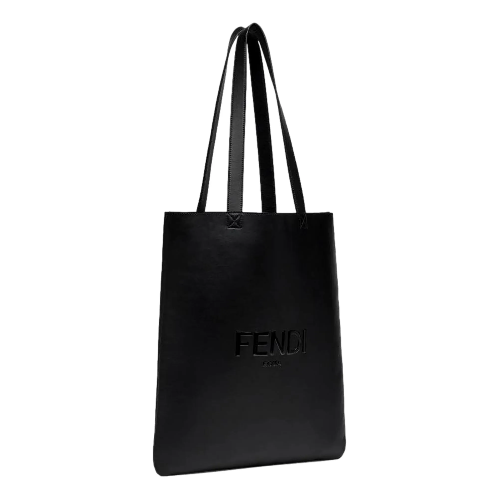 Fendi Roma Embossed Logo Black Calf Leather Large Shopping Tote Bag