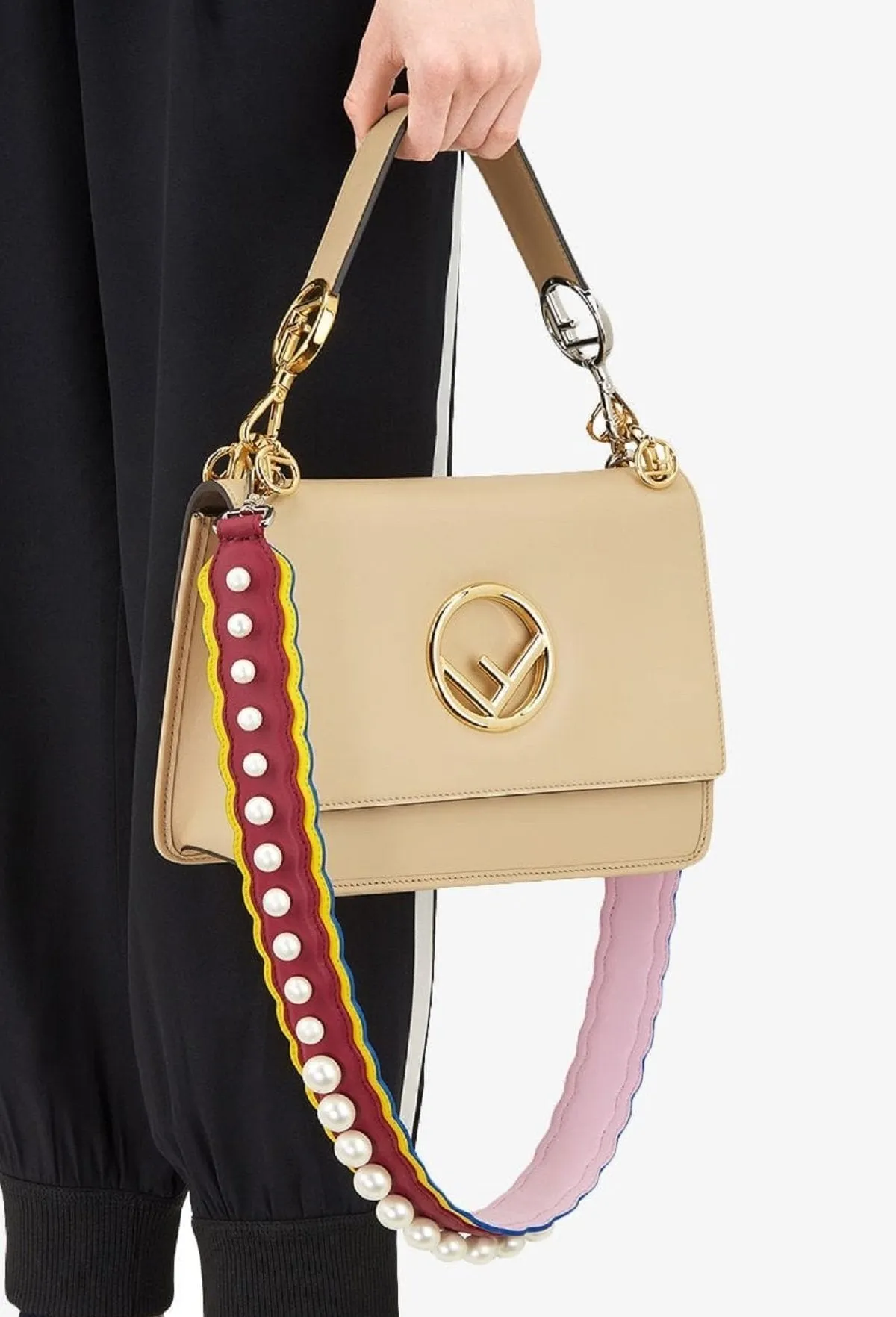 Fendi Strap You Pearl Embellished Black Cherry Lemon Shoulder Strap